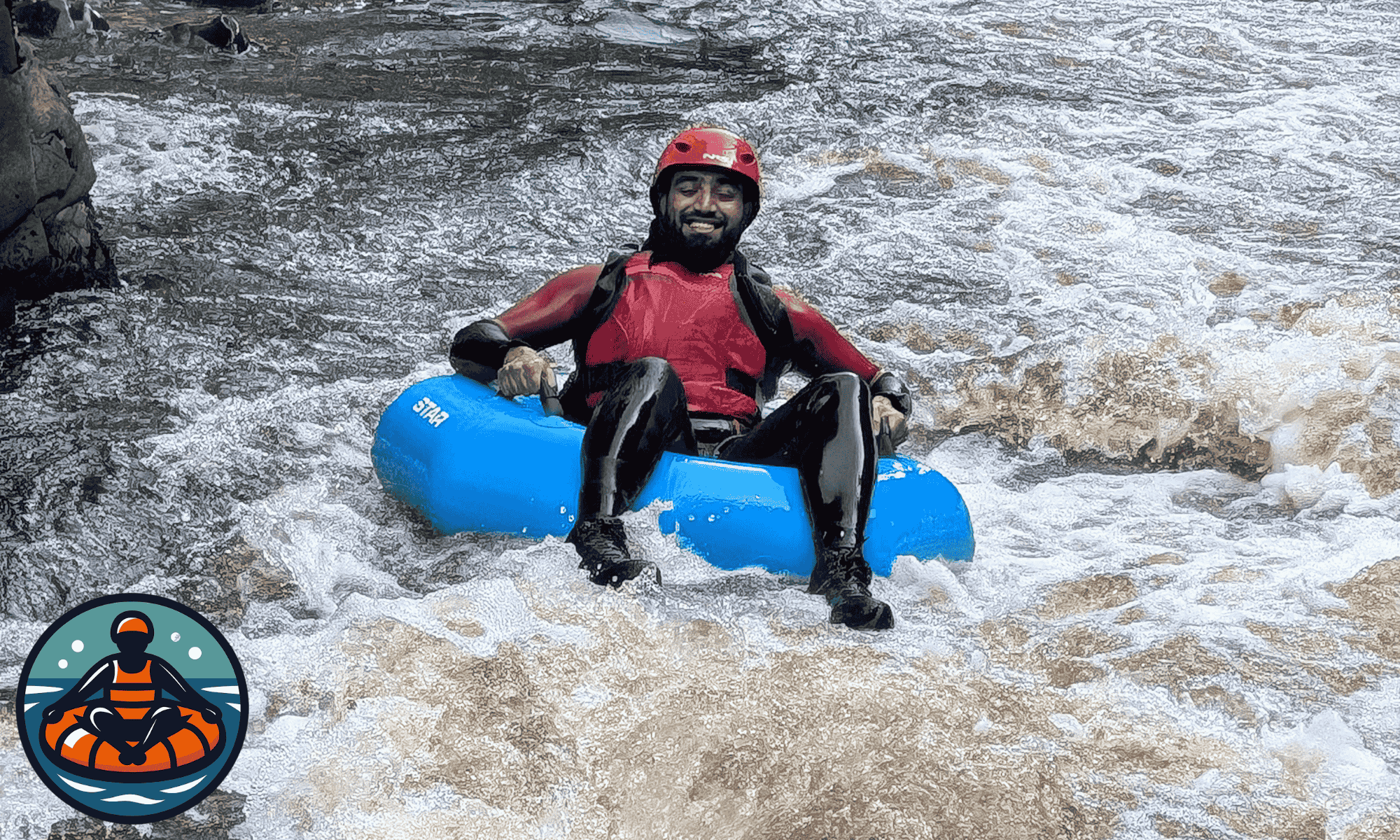 Riding the rapids on a white water tubing tour in Galloway Scotland